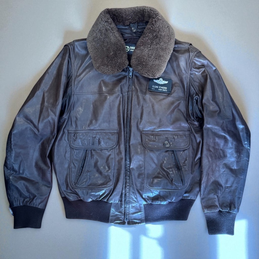 Vintage Flight Jacket Mouton Collar Deerskin Leather Colonel Vietnam Size 44 Xl